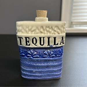 WrongWorldCeramics Ceramic Flask Tequila Handmade Textured Blue Off White Unique